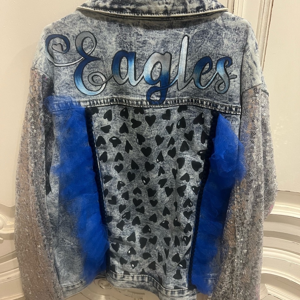Custom Painted Girls Eagles Denim Jacket size 10/12!! 💙 🦅 💙